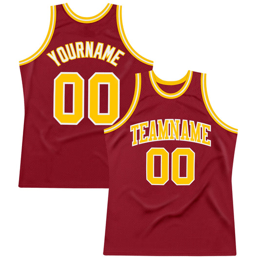 Custom Maroon Gold-White Authentic Throwback Basketball Jersey - Main View