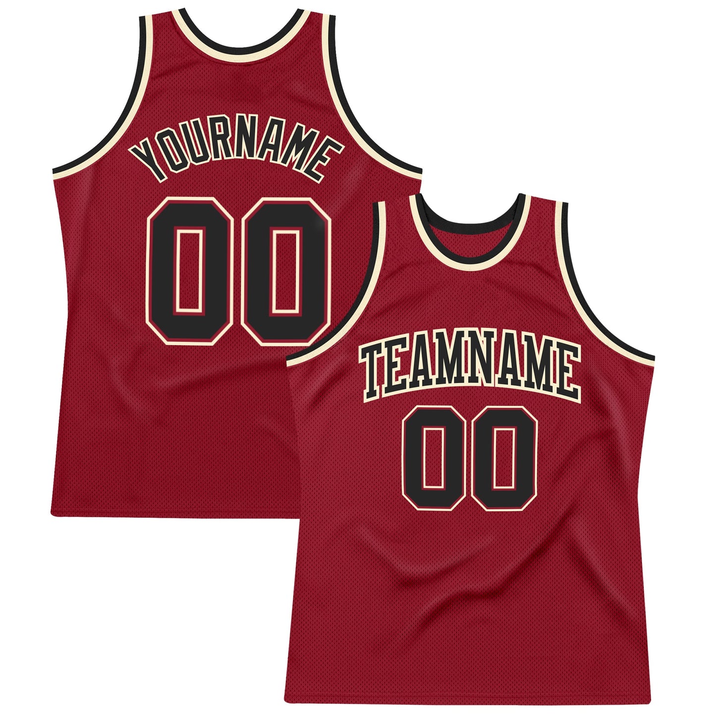 Custom Maroon Black-Cream Authentic Throwback Basketball Jersey - Main View