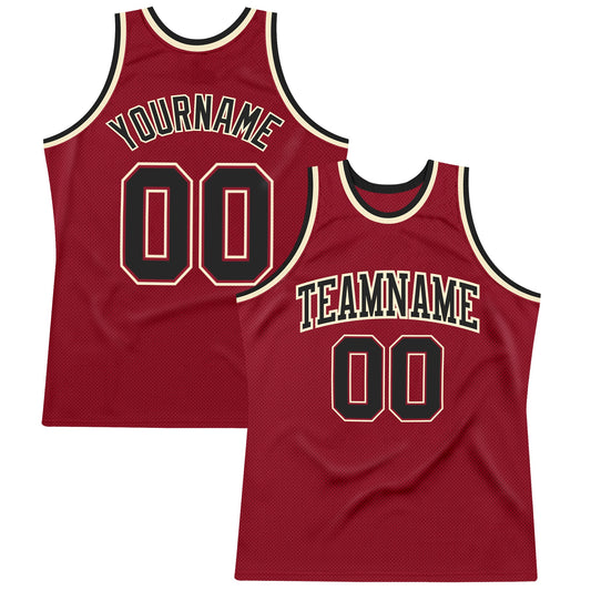 Custom Maroon Black-Cream Authentic Throwback Basketball Jersey - Main View