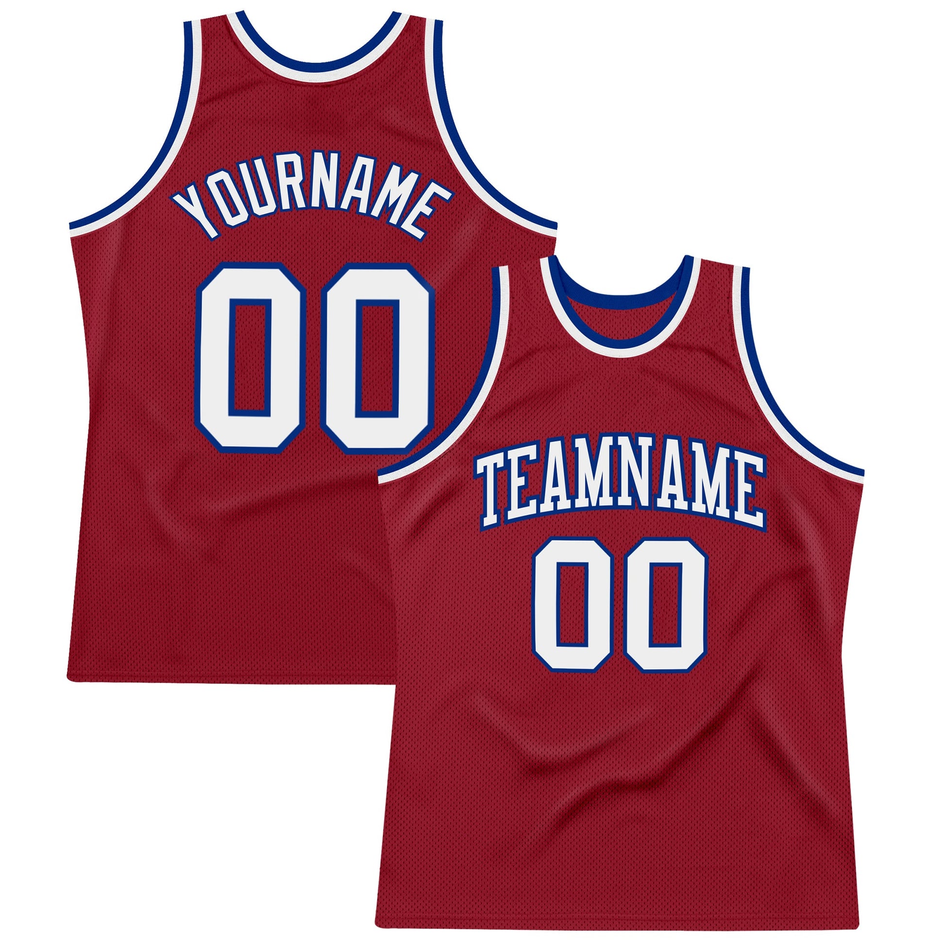 Custom Maroon White-Royal Authentic Throwback Basketball Jersey - Main View