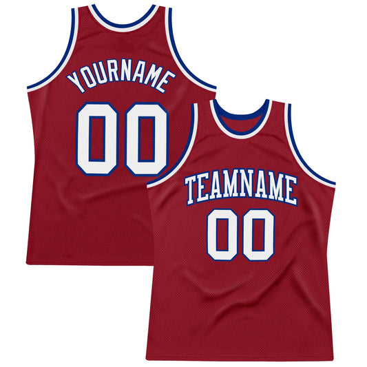 Custom Maroon White-Royal Authentic Throwback Basketball Jersey - Main View