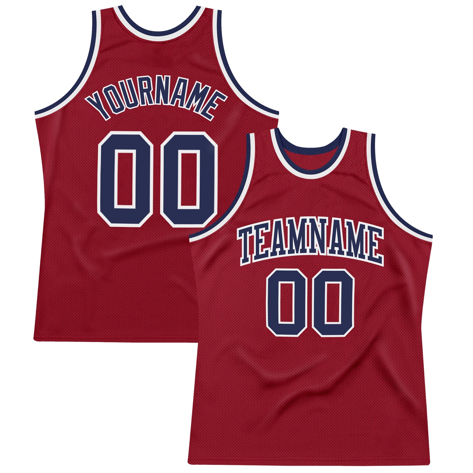 Custom Maroon Navy-White Authentic Throwback Basketball Jersey - Main View