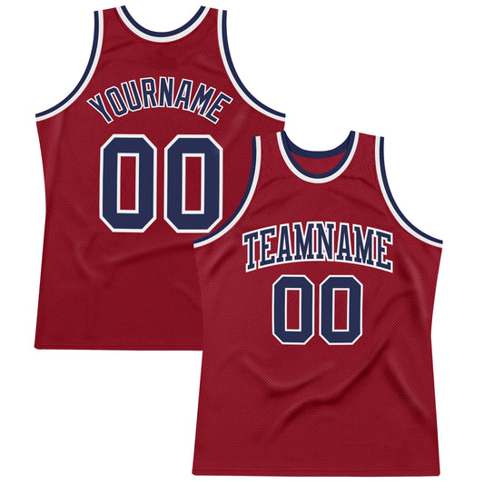 Custom Maroon Navy-White Authentic Throwback Basketball Jersey - Main View