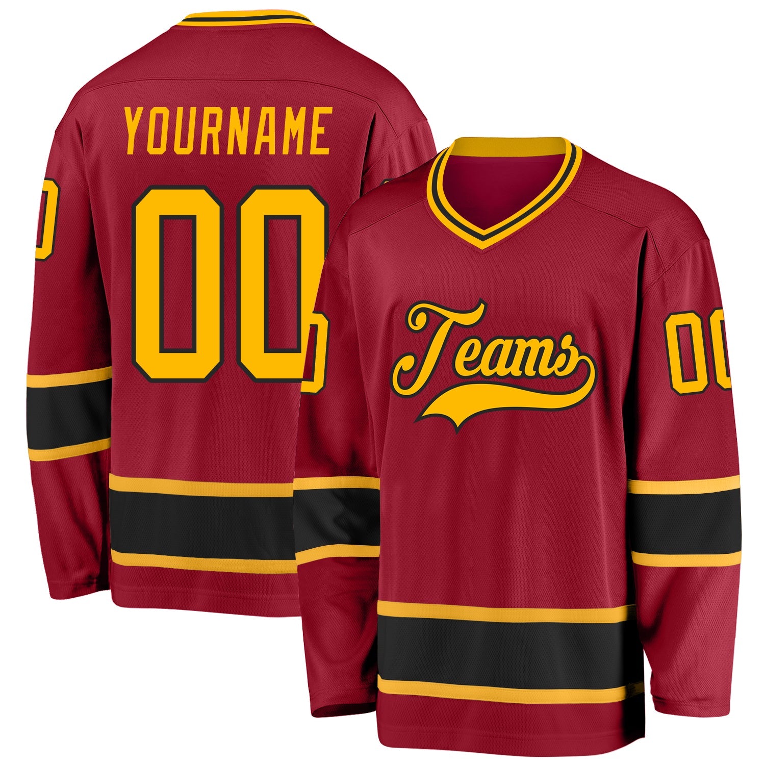 Custom Maroon Gold-Black Hockey Jersey - Main View