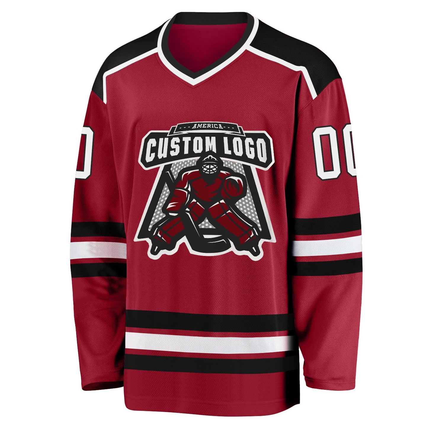 Custom Maroon White-Black Hockey Jersey view 2