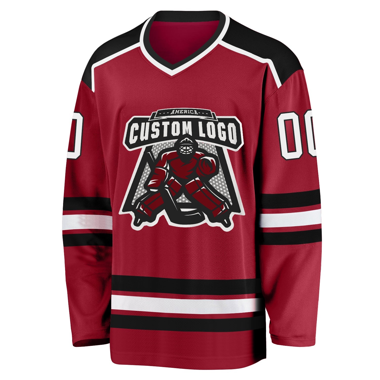 Custom Maroon White-Black Hockey Jersey view 2