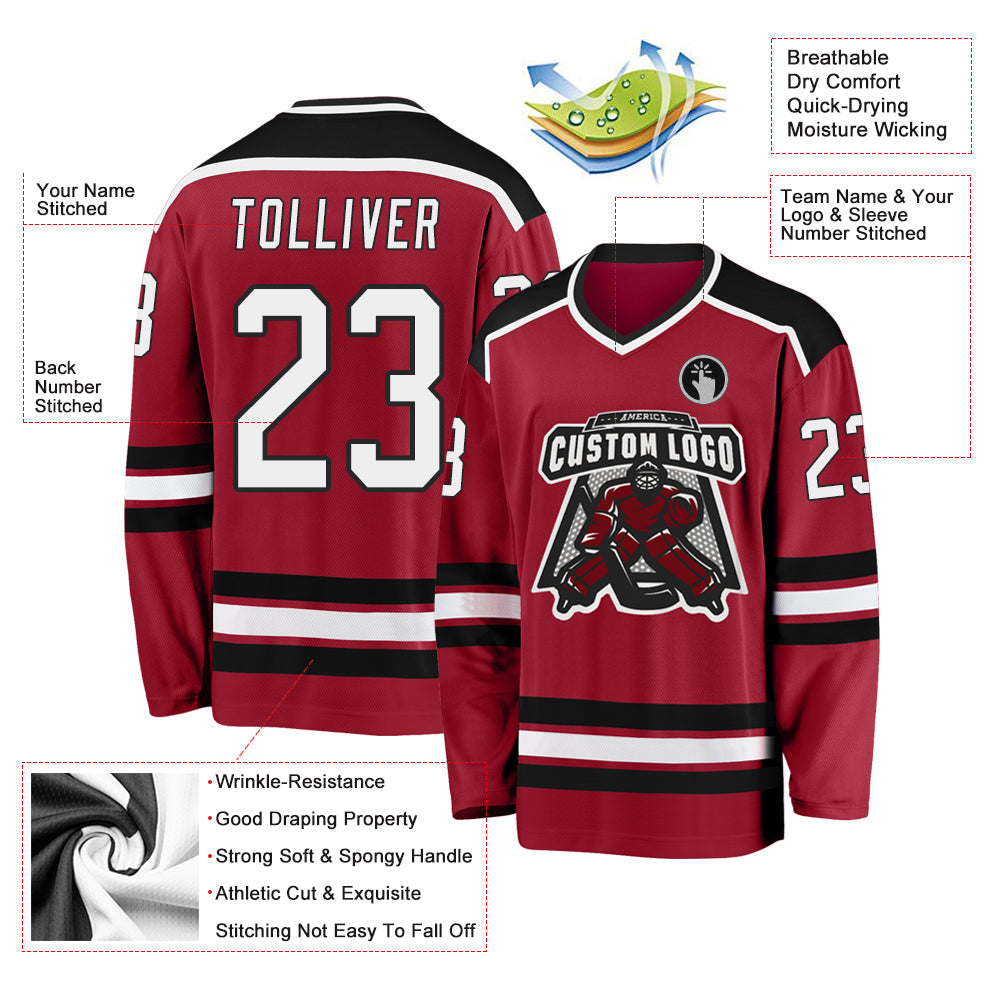 Custom Maroon White-Black Hockey Jersey view 3