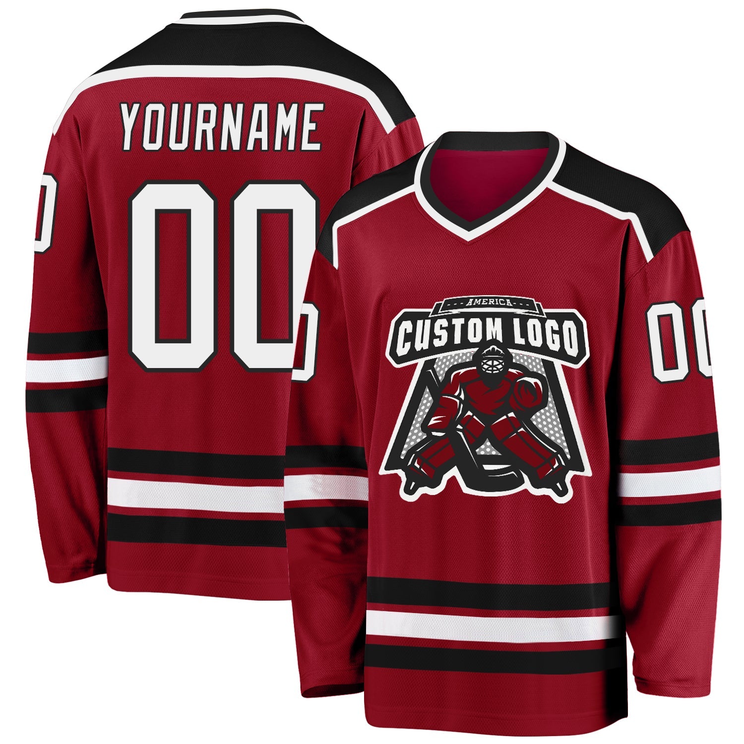 Custom Maroon White-Black Hockey Jersey - Main View