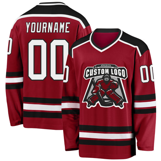 Custom Maroon White-Black Hockey Jersey - Main View