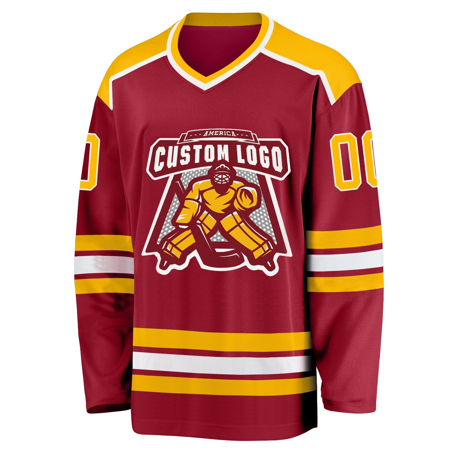 Custom Maroon Gold-White Hockey Jersey view 2