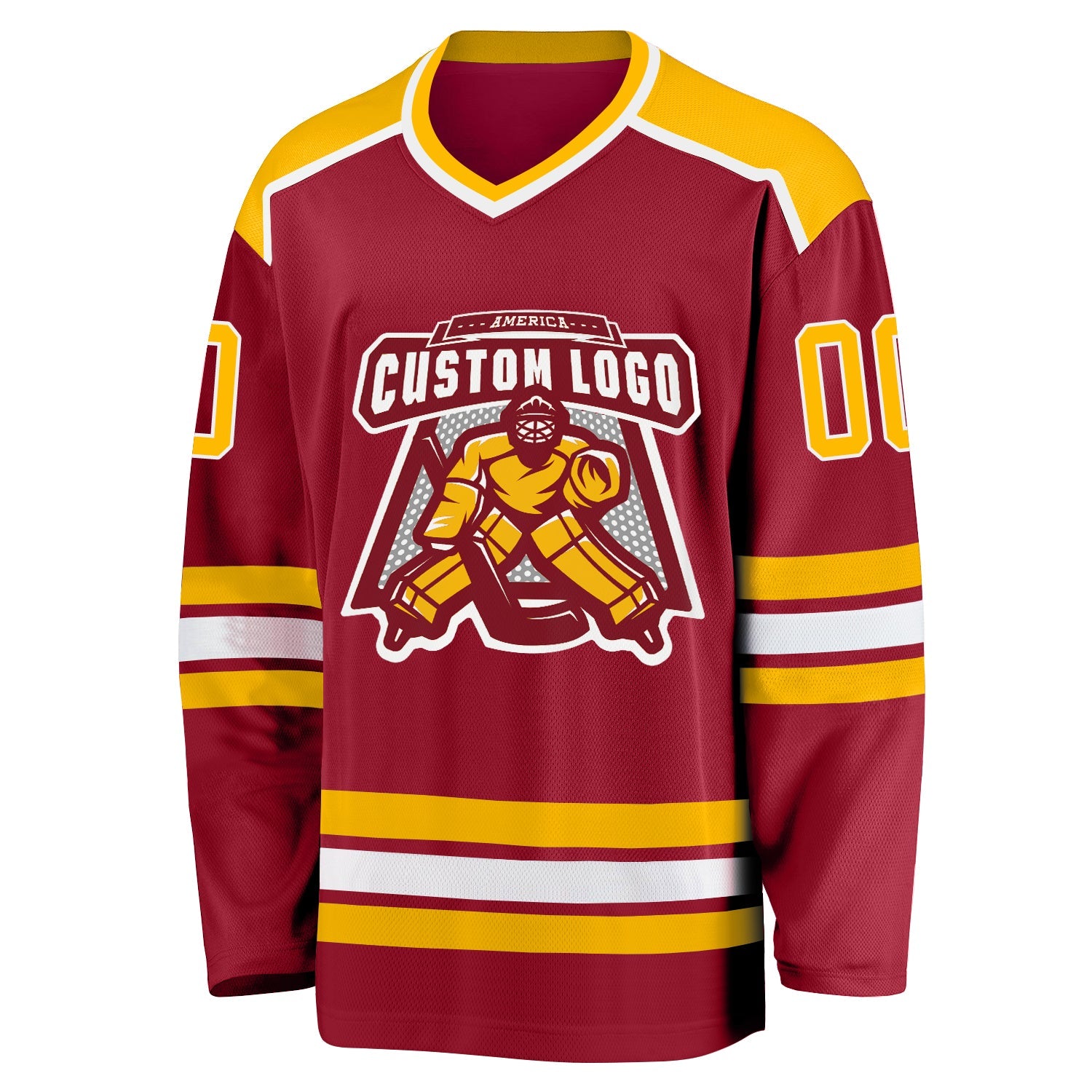 Custom Maroon Gold-White Hockey Jersey view 2
