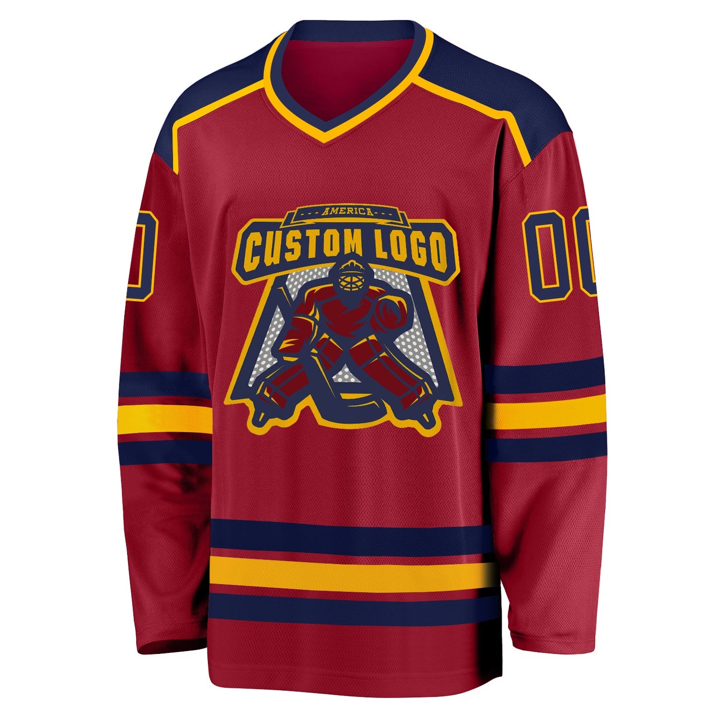 Custom Maroon Navy-Gold Hockey Jersey view 2