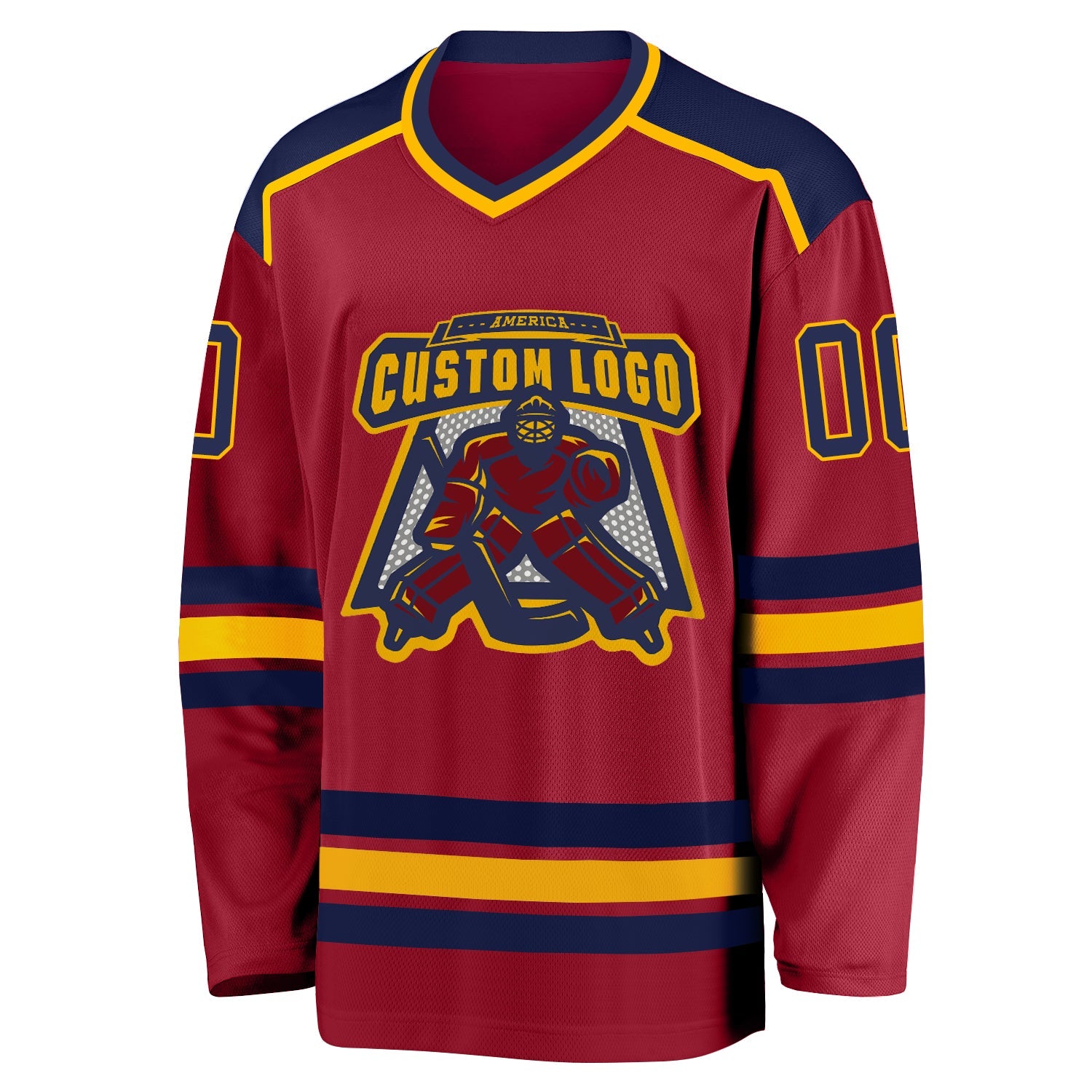Custom Maroon Navy-Gold Hockey Jersey view 2