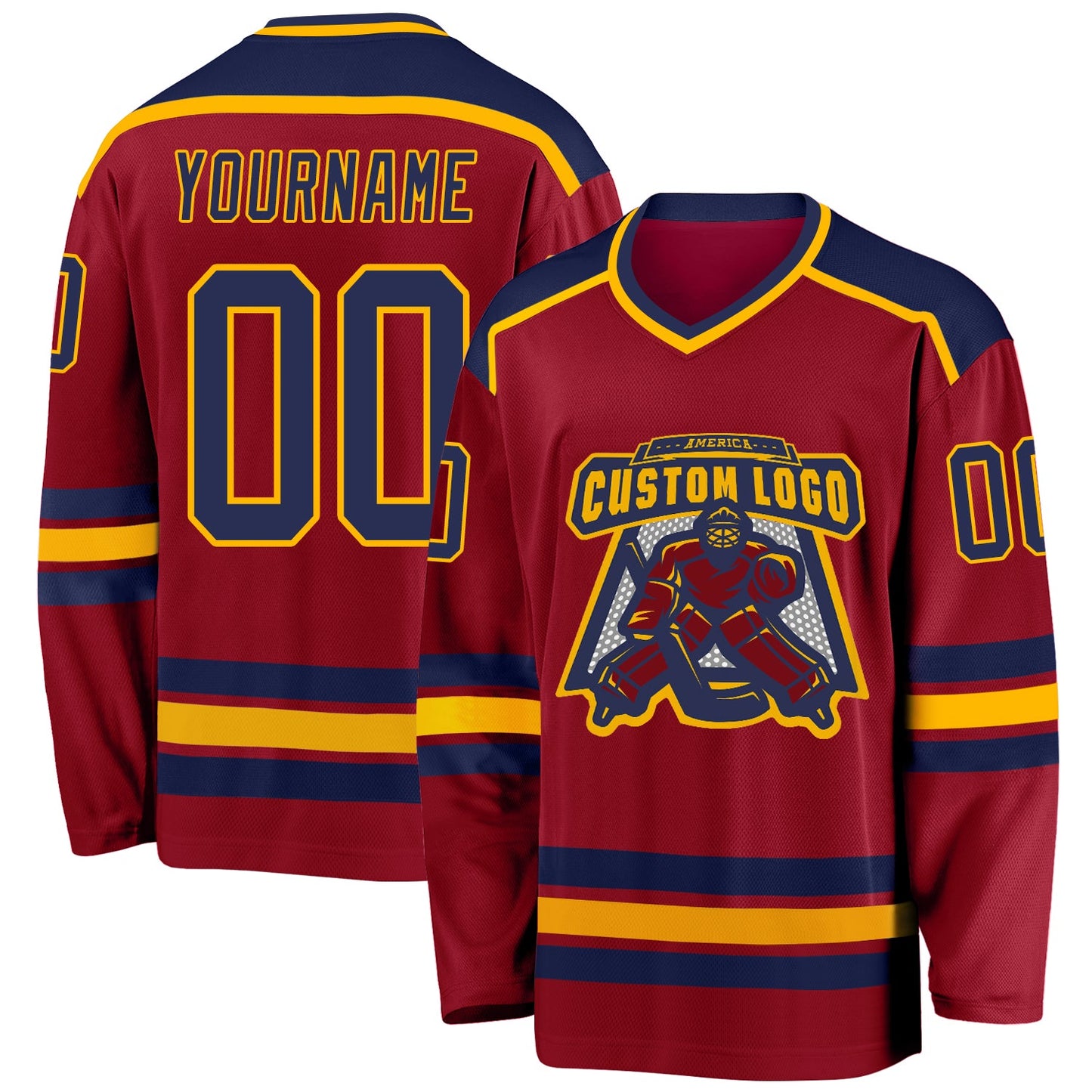 Custom Maroon Navy-Gold Hockey Jersey - Main View
