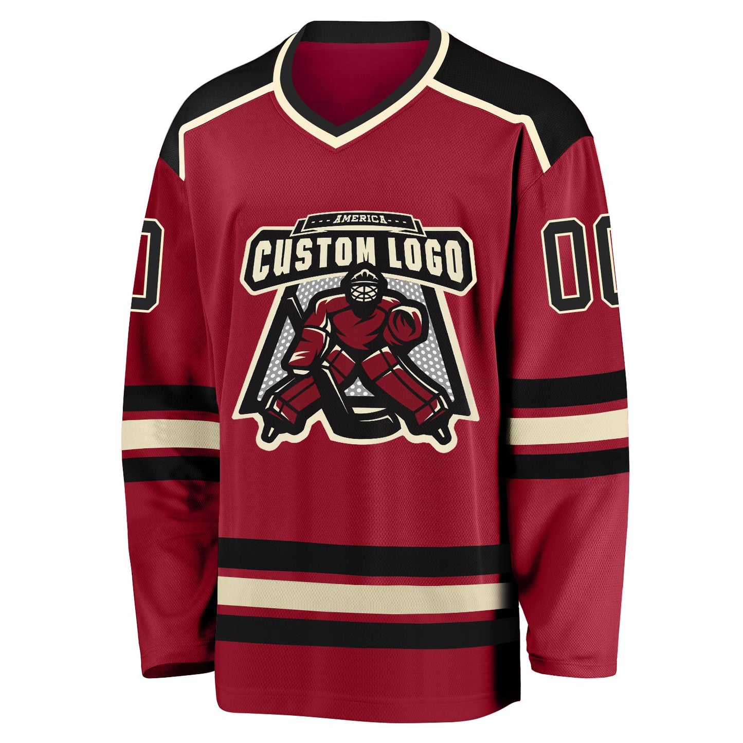 Custom Maroon Black-Cream Hockey Jersey view 2