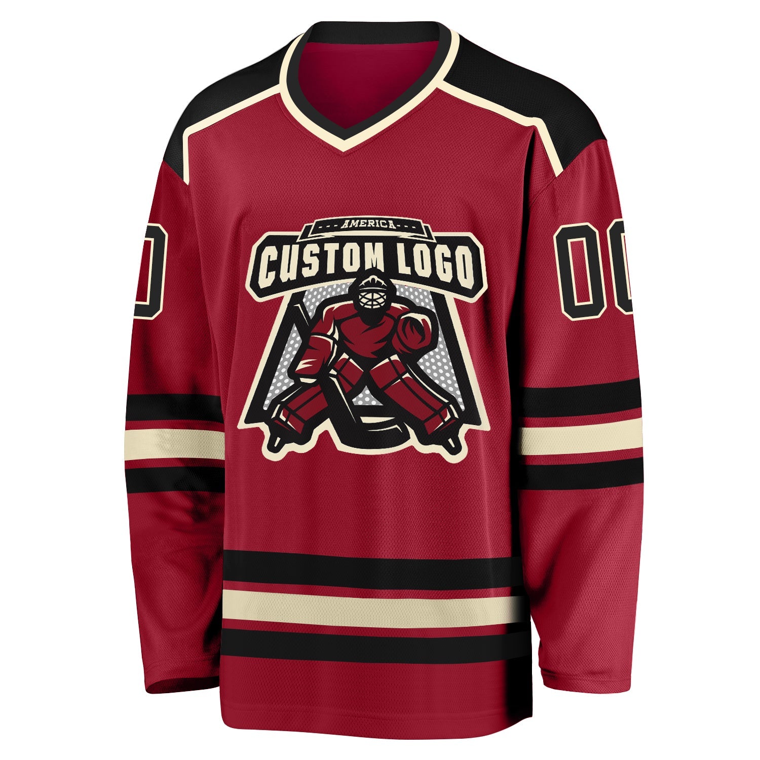 Custom Maroon Black-Cream Hockey Jersey view 2