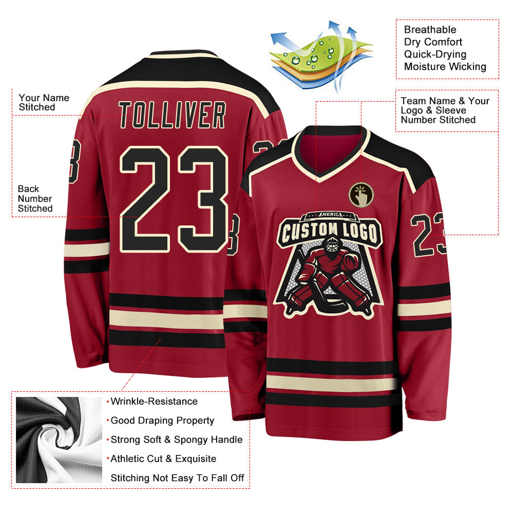 Custom Maroon Black-Cream Hockey Jersey view 3