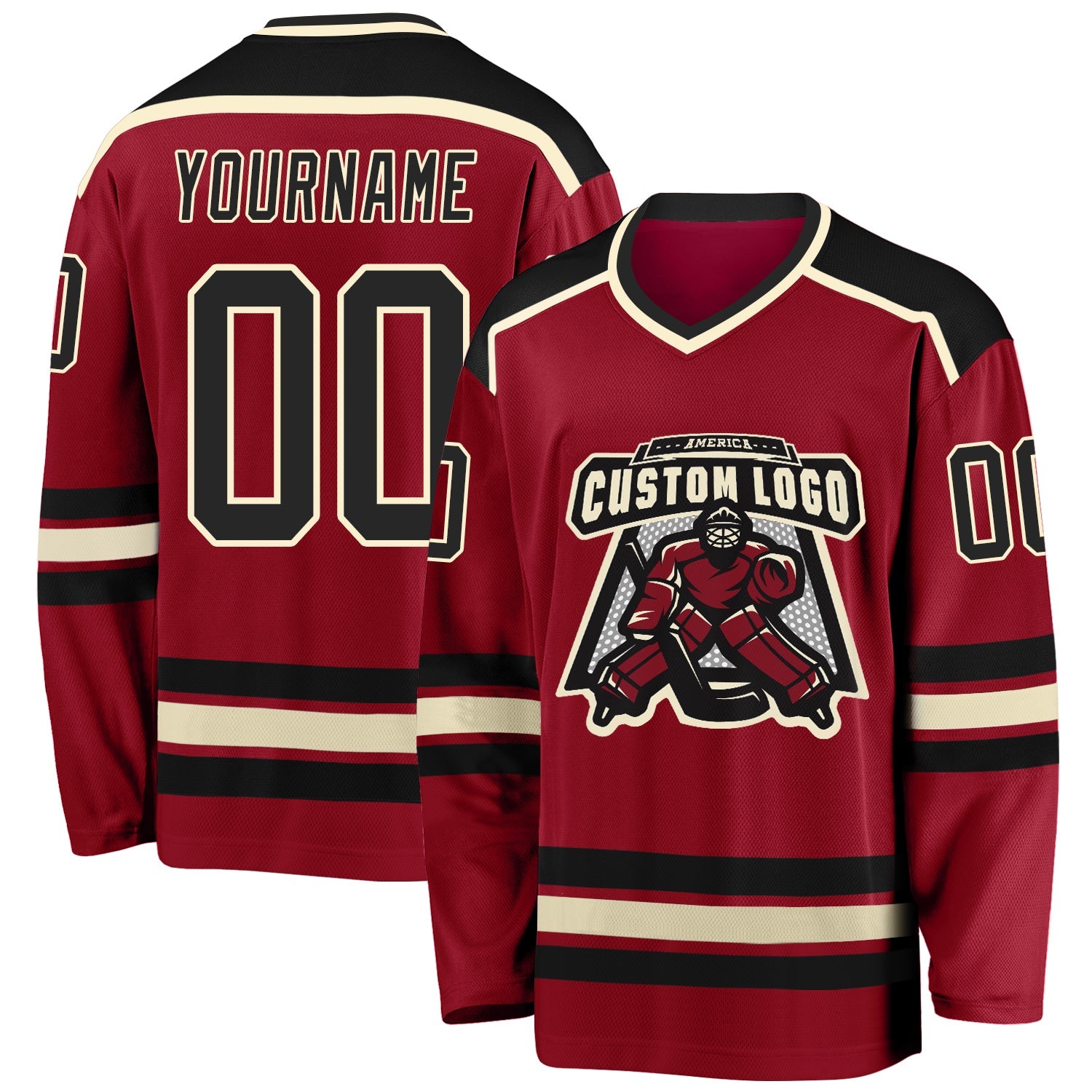 Custom Maroon Black-Cream Hockey Jersey - Main View
