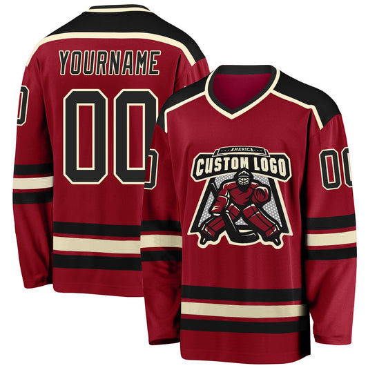 Custom Maroon Black-Cream Hockey Jersey - Main View