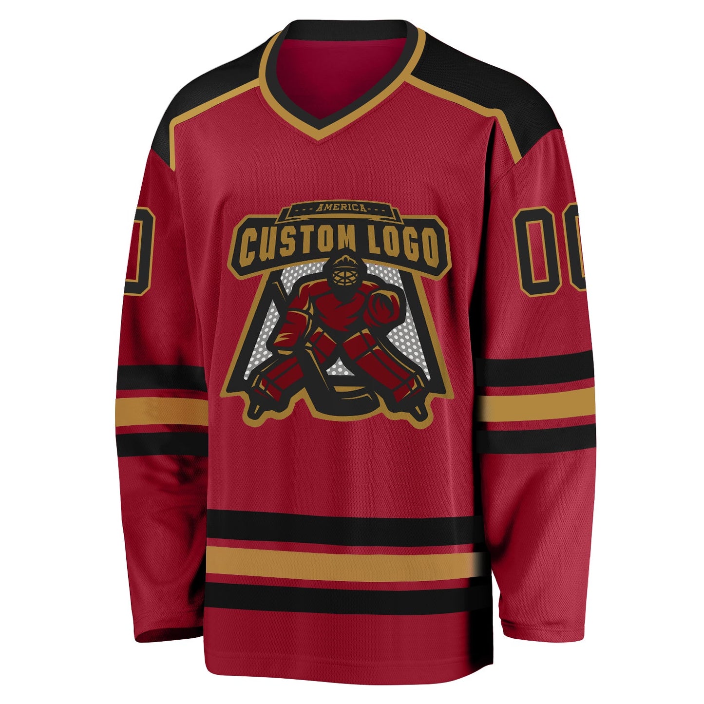Custom Maroon Black-Old Gold Hockey Jersey view 2