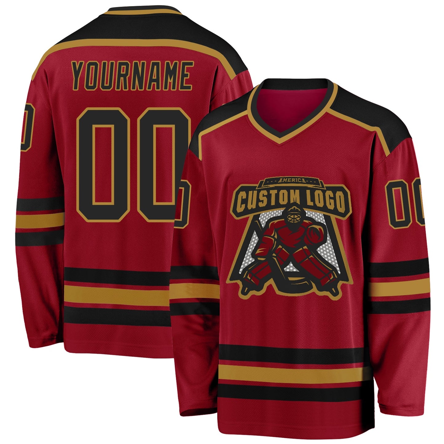Custom Maroon Black-Old Gold Hockey Jersey - Main View