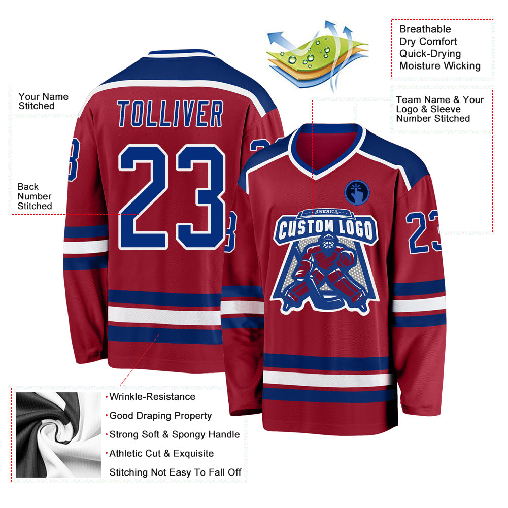 Custom Maroon Royal-White Hockey Jersey view 3
