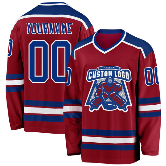 Custom Maroon Royal-White Hockey Jersey - Main View