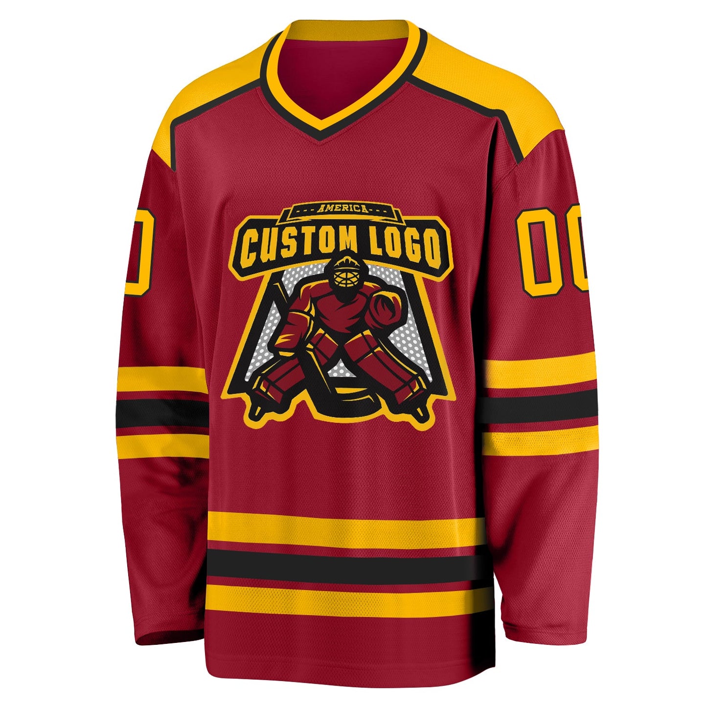 Custom Maroon Gold-Black Hockey Jersey view 2