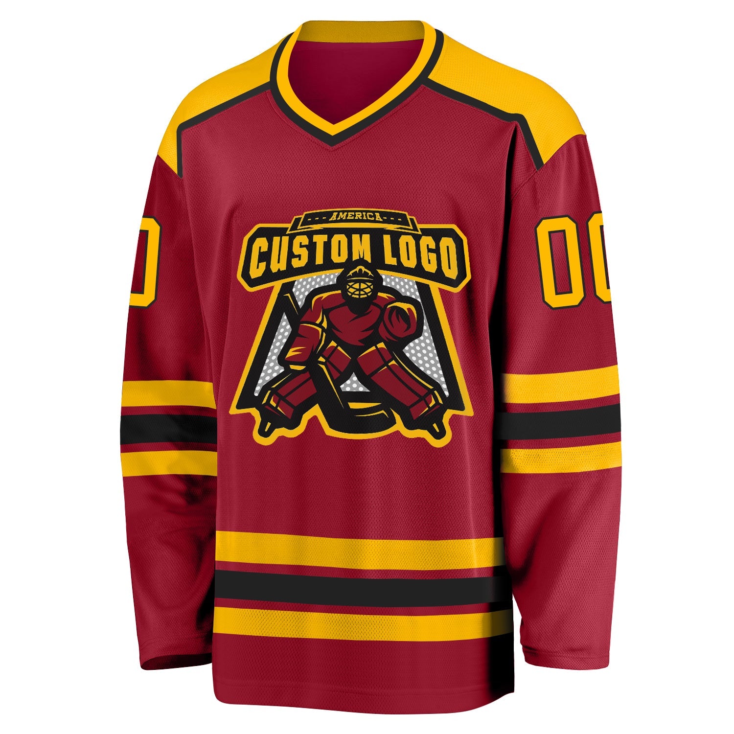 Custom Maroon Gold-Black Hockey Jersey view 2