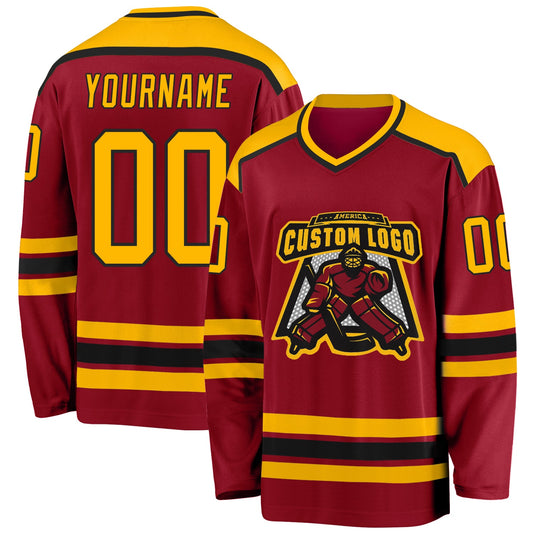 Custom Maroon Gold-Black Hockey Jersey - Main View