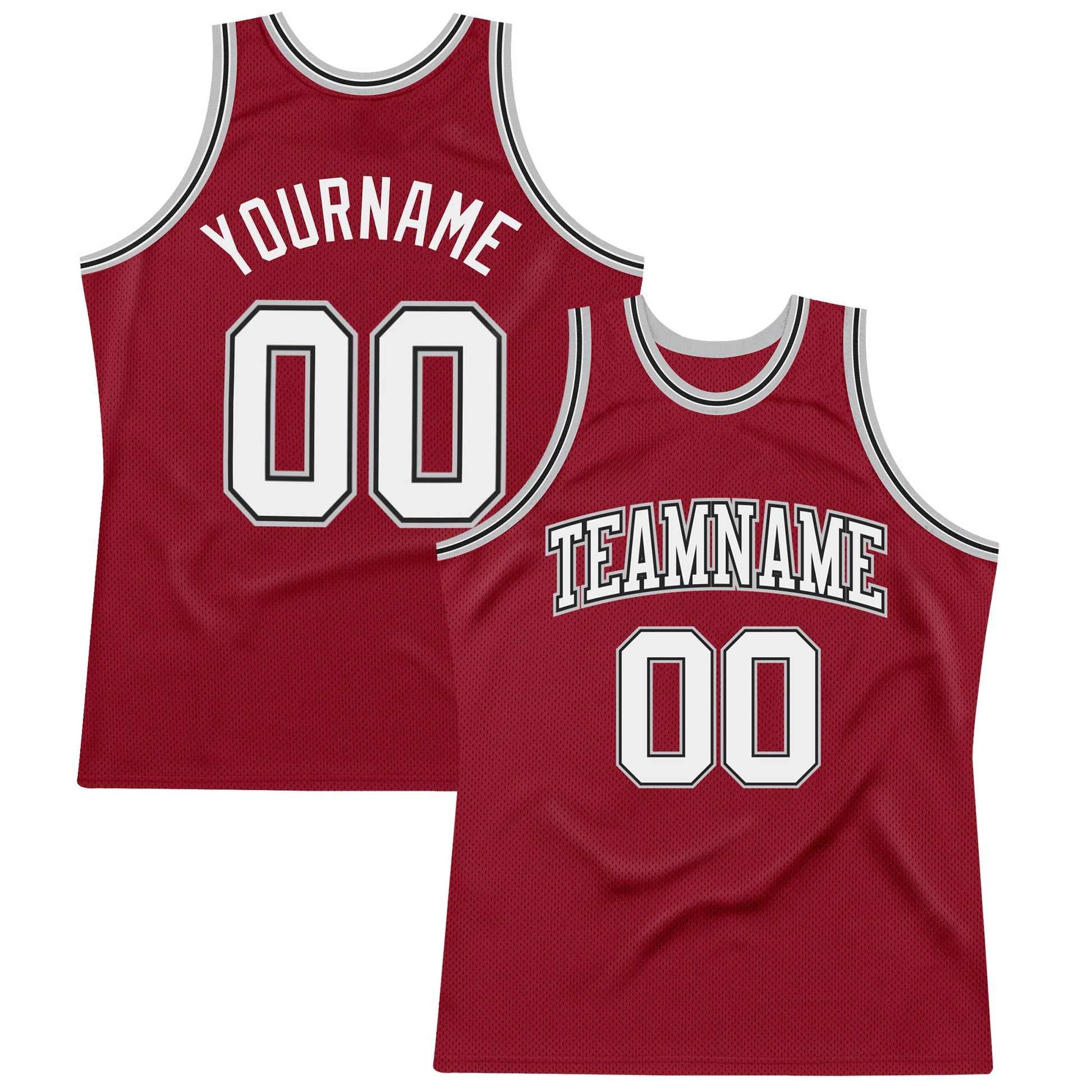 Custom Maroon White Black-Gray Authentic Throwback Basketball Jersey - Main View