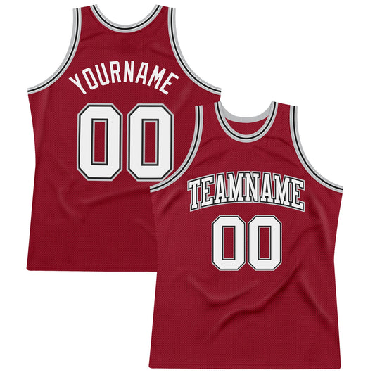 Custom Maroon White Black-Gray Authentic Throwback Basketball Jersey - Main View