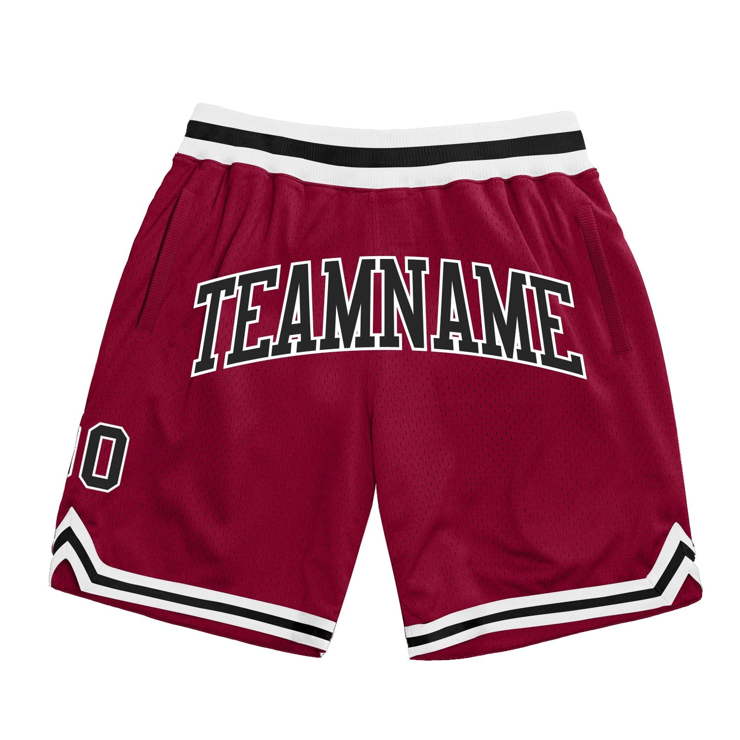 Custom Maroon Black-White Authentic Throwback Basketball Shorts - Main View