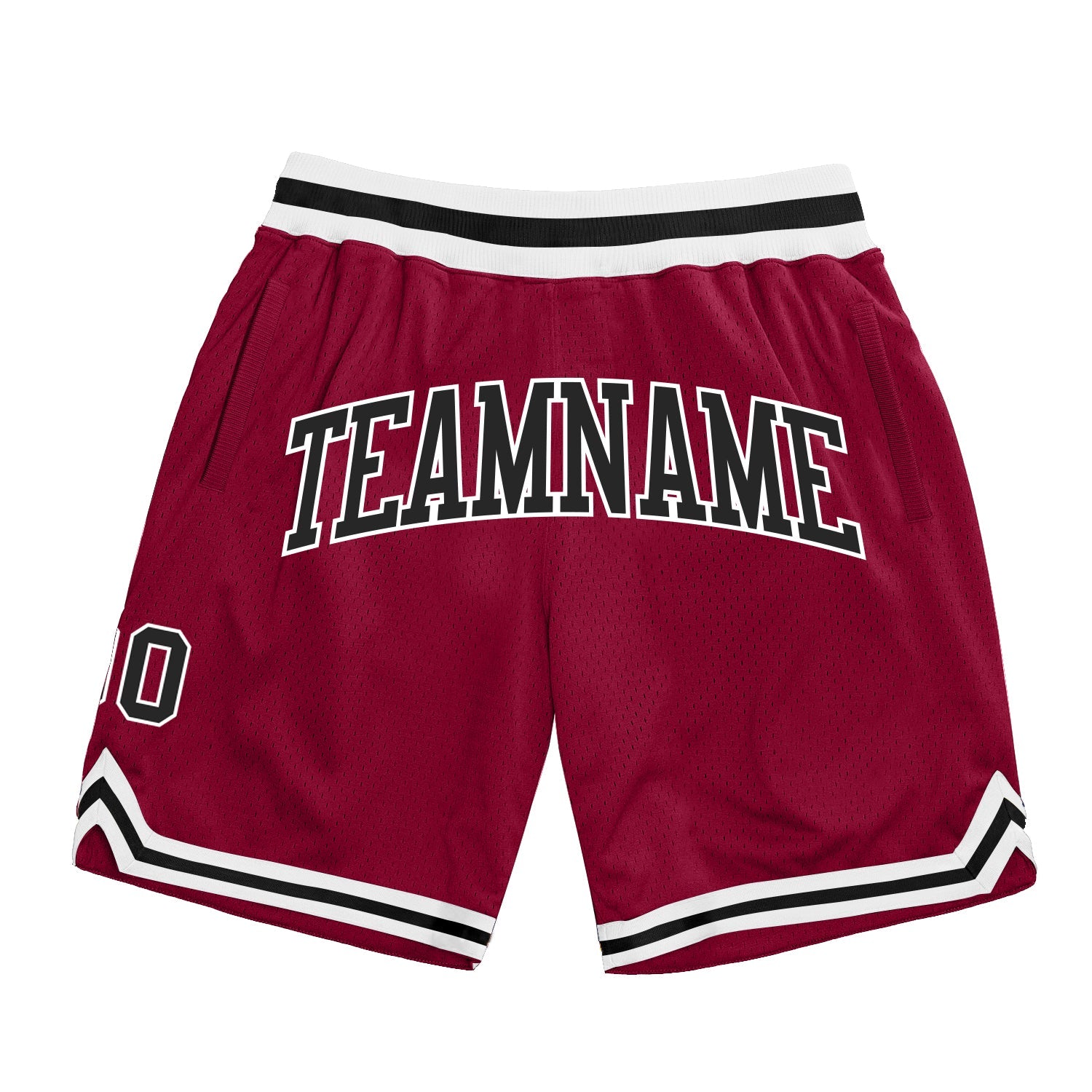 Custom Maroon Black-White Authentic Throwback Basketball Shorts - Main View