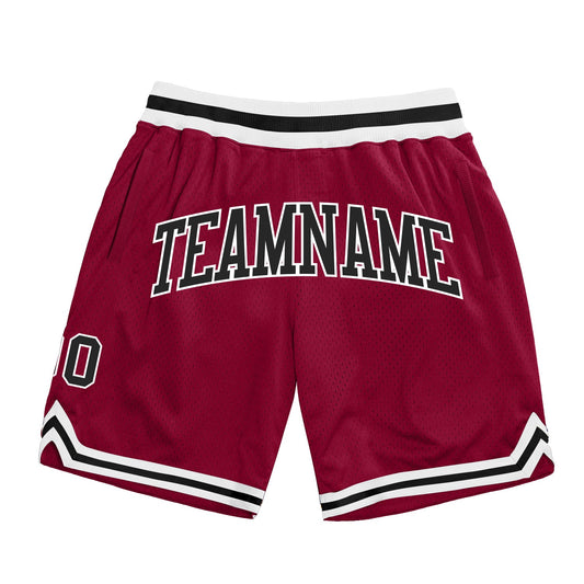 Custom Maroon Black-White Authentic Throwback Basketball Shorts - Main View