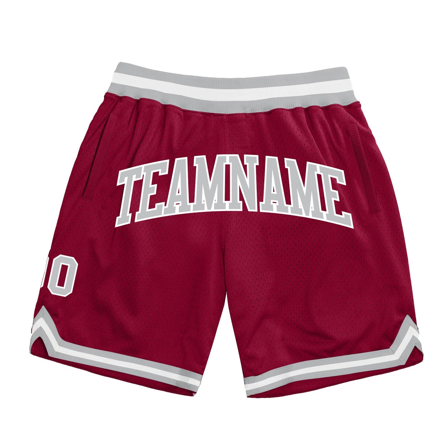Custom Maroon Gray-White Authentic Throwback Basketball Shorts - Main View