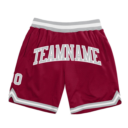 Custom Maroon Gray-White Authentic Throwback Basketball Shorts - Main View