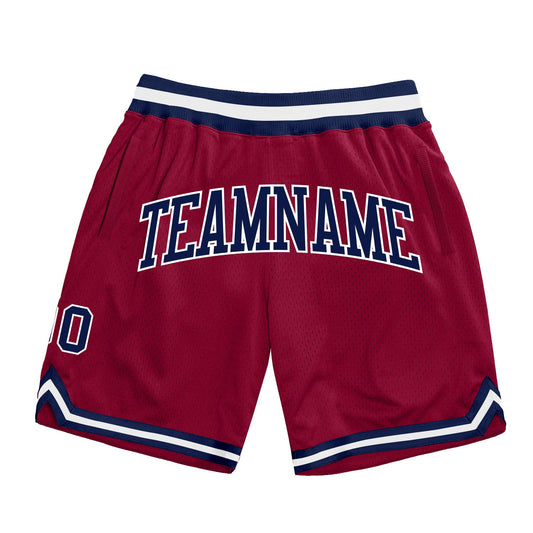 Custom Maroon Navy-White Authentic Throwback Basketball Shorts - Main View