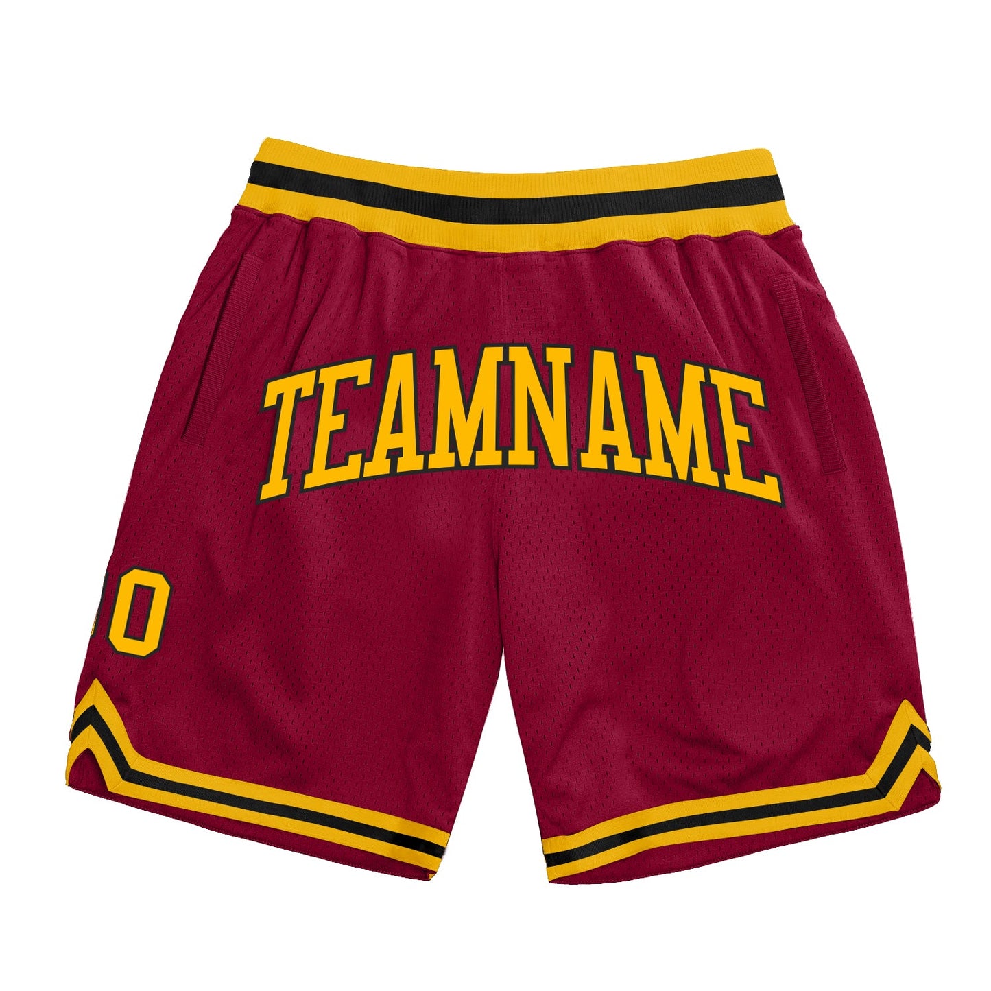Custom Maroon Gold-Black Authentic Throwback Basketball Shorts - Main View