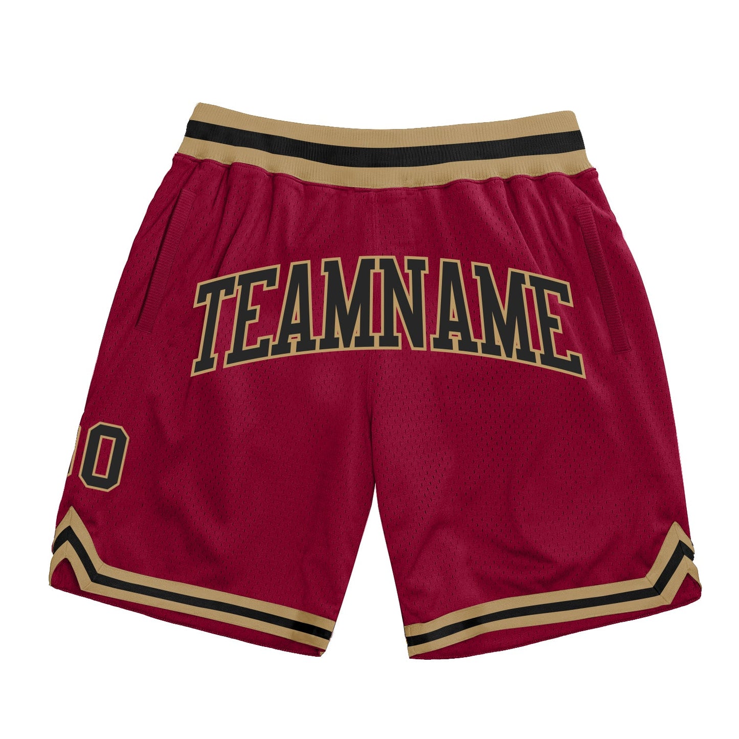 Custom Maroon Black-Old Gold Authentic Throwback Basketball Shorts - Main View