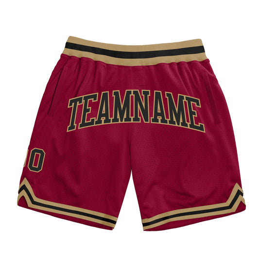 Custom Maroon Black-Old Gold Authentic Throwback Basketball Shorts - Main View