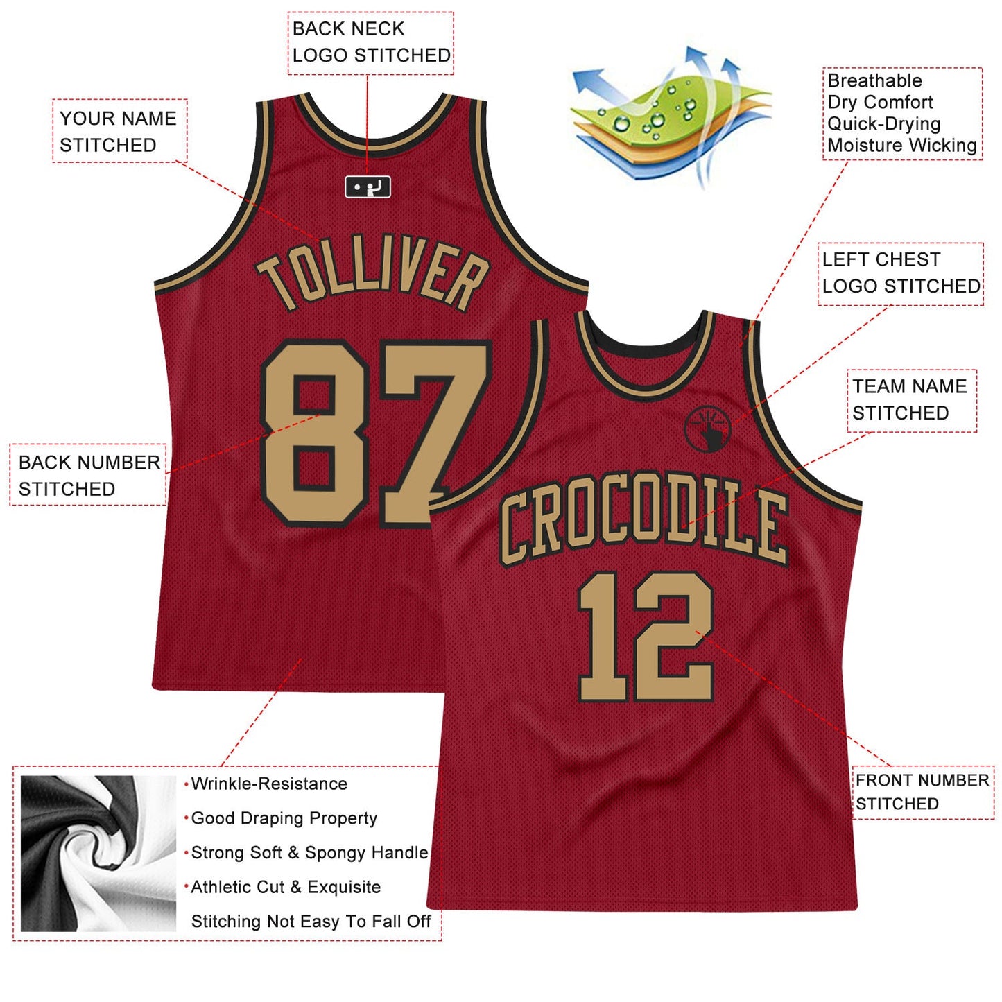 Custom Maroon Old Gold-Black Authentic Throwback Basketball Jersey view 2