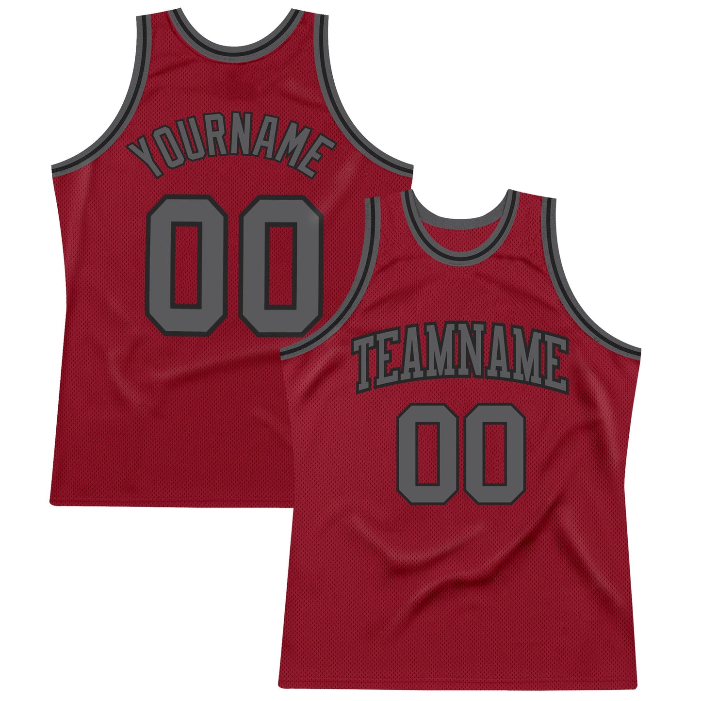 Custom Maroon Steel Gray-Black Authentic Throwback Basketball Jersey - Main View