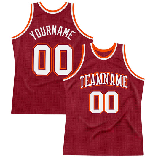 Custom Maroon White-Orange Authentic Throwback Basketball Jersey - Main View