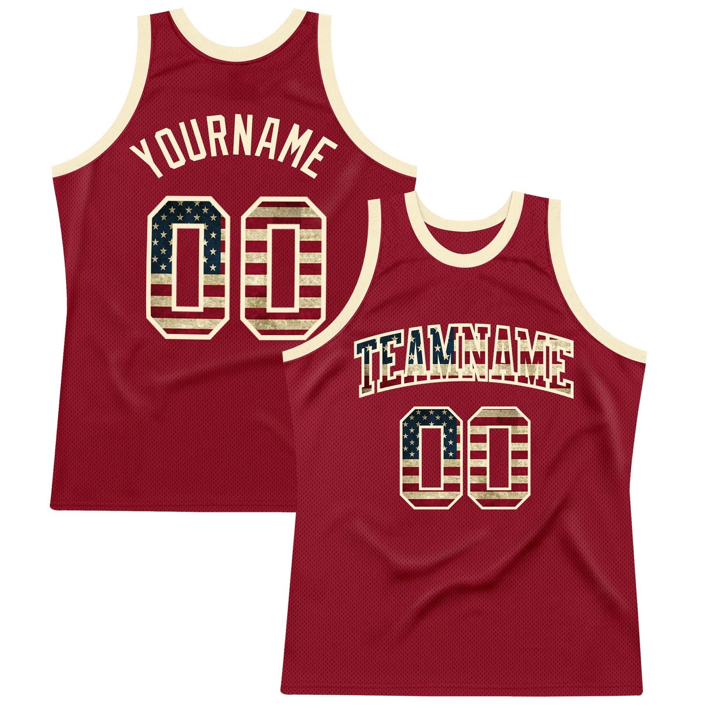 Custom Maroon Vintage USA Flag-Cream Authentic Throwback Basketball Jersey - Main View