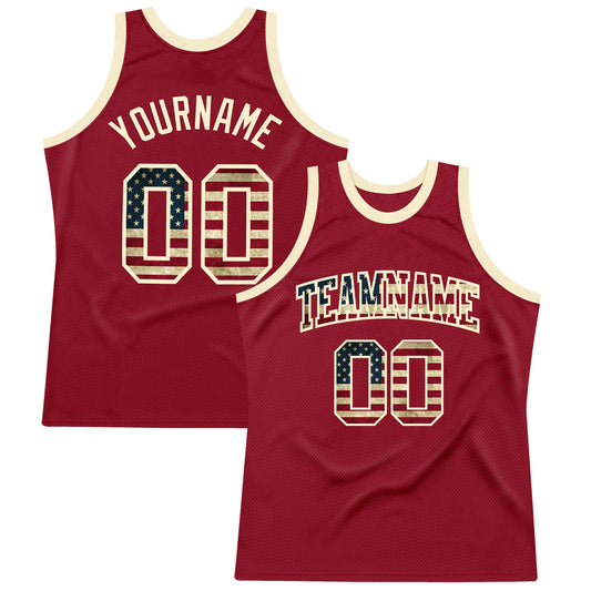 Custom Maroon Vintage USA Flag-Cream Authentic Throwback Basketball Jersey - Main View