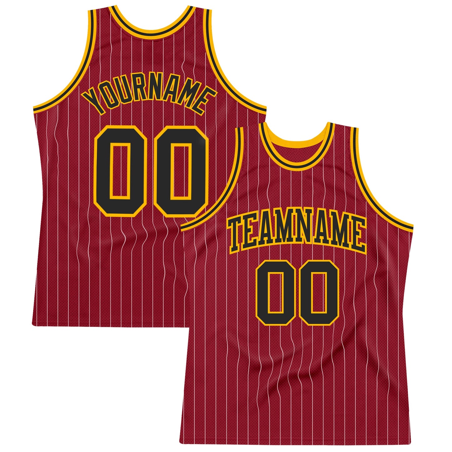 Custom Maroon White Pinstripe Black-Gold Authentic Basketball Jersey - Main View
