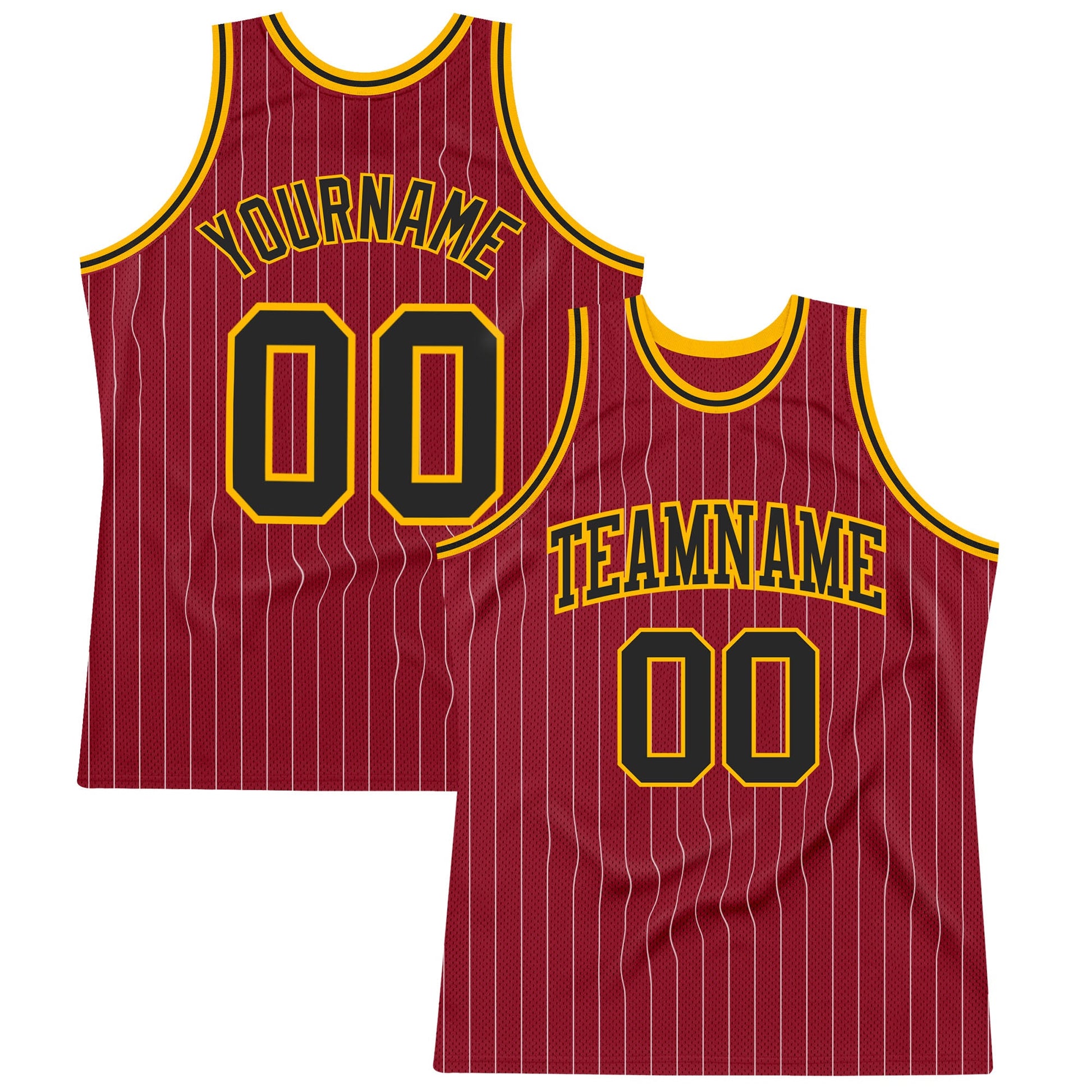 Custom Maroon White Pinstripe Black-Gold Authentic Basketball Jersey - Main View