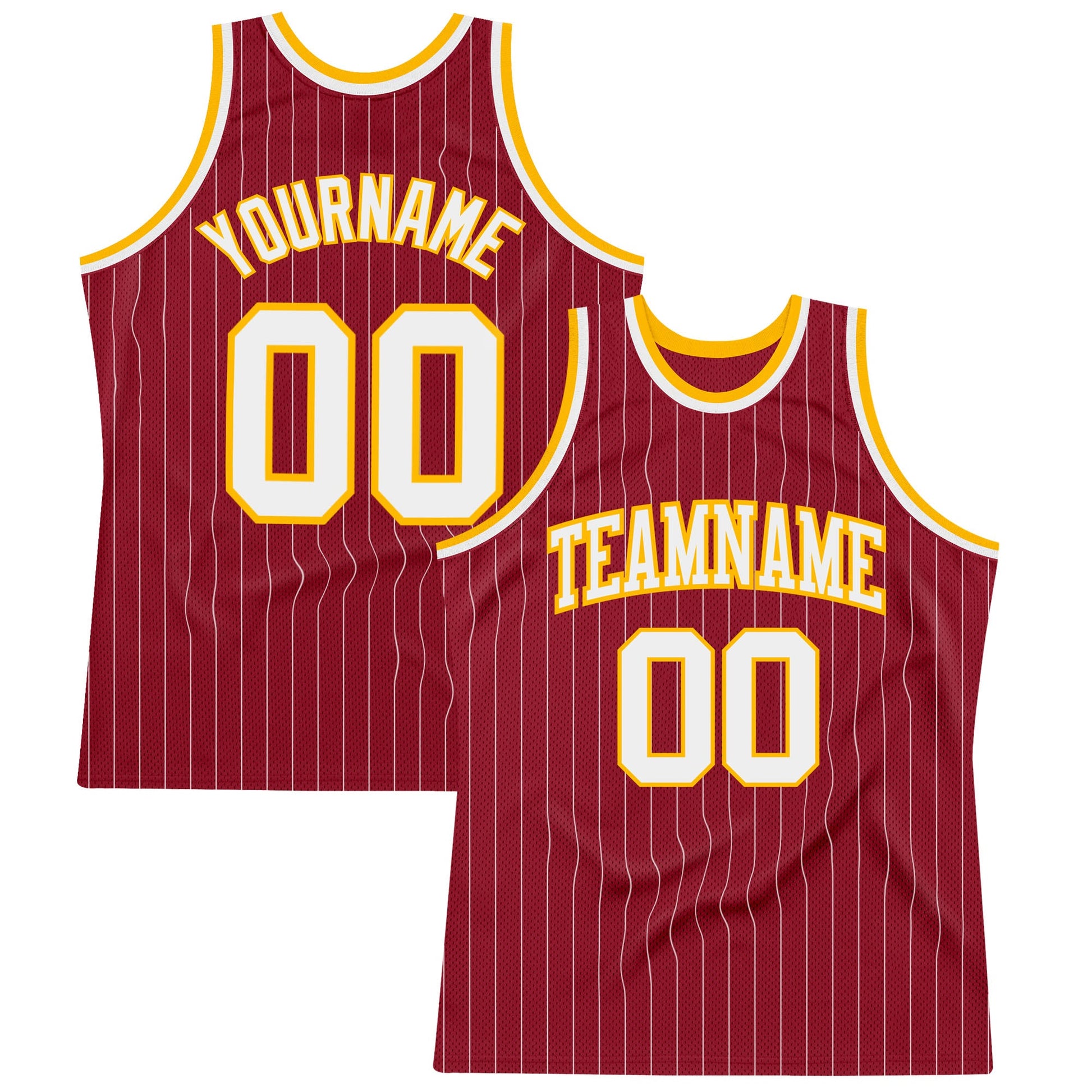 Custom Maroon White Pinstripe White-Gold Authentic Basketball Jersey - Main View