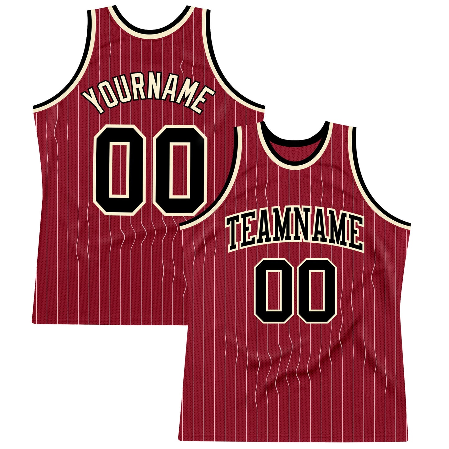 Custom Maroon White Pinstripe Black-Cream Authentic Basketball Jersey - Main View